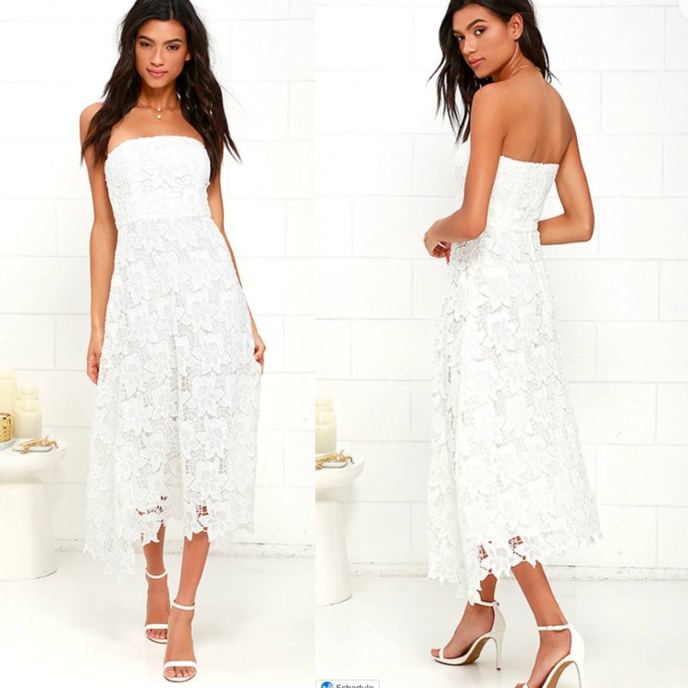 Lulu's BB Dakota Eleanor Ivory Lace Strapless Midi Dress Size 6